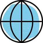 blaues Piktogramm des Globus mit Gradlinien